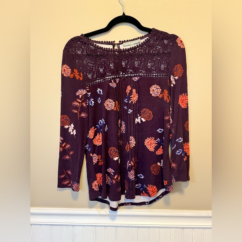 Daniel Rainn Purple 3/4 Sleeve Smocked Blouse